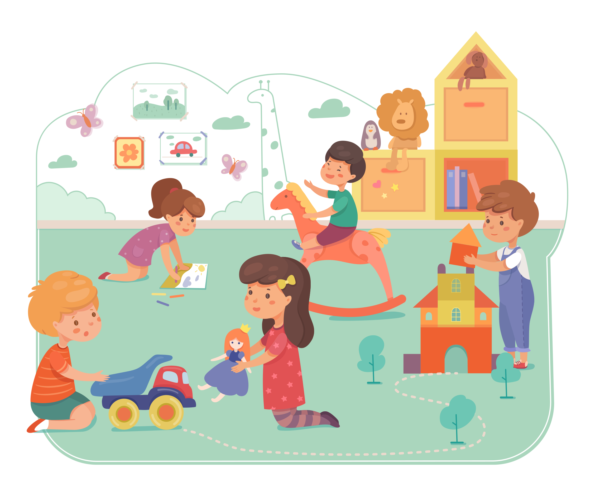 Kids,In,Daycare,Center,Flat,Vector,Illustration.,Happy,Children,Playing Children at Soans Christian Academy Christian daycare